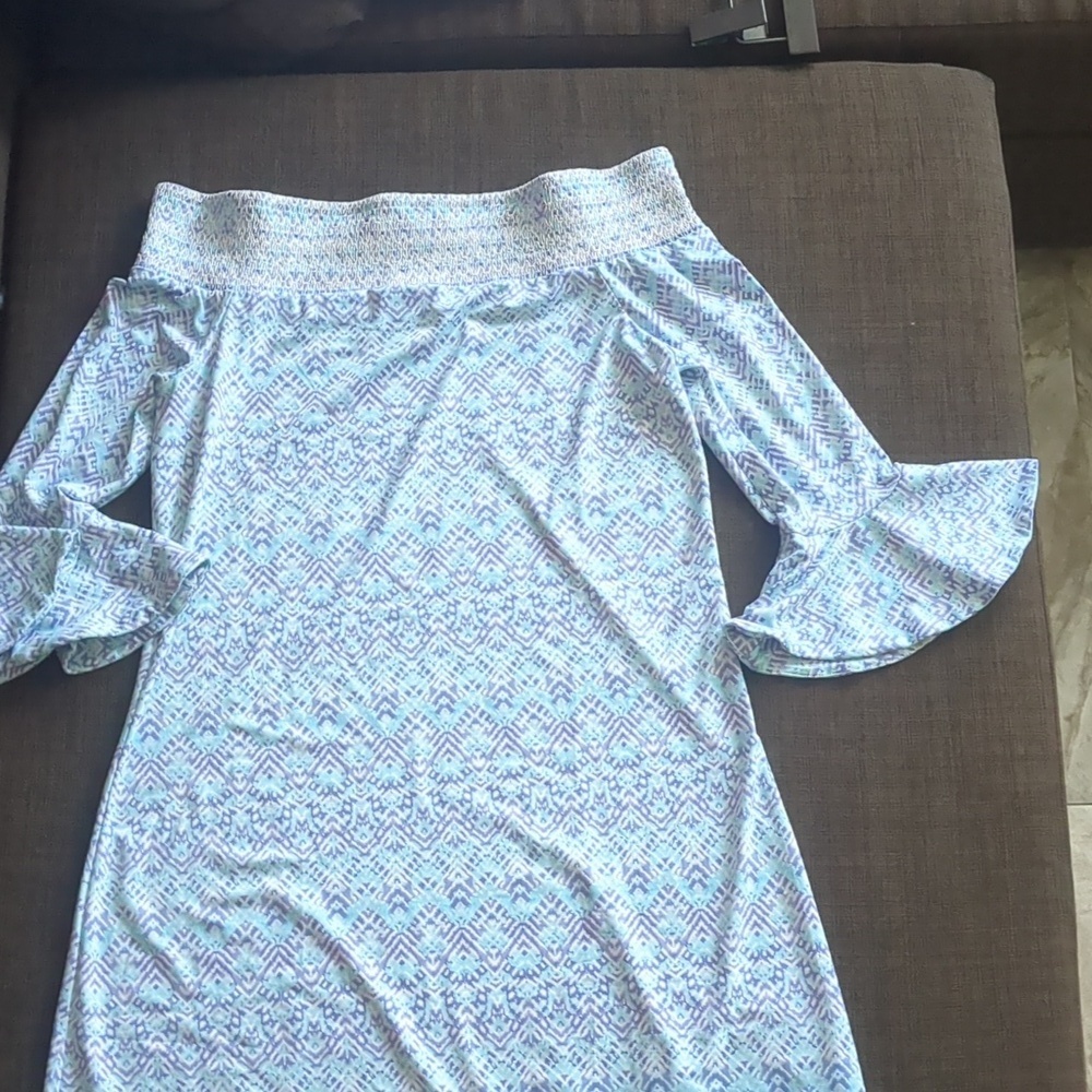 CABANA LIFE-Naples Off the Shoulder Shift Dress Size Small (Purple/Teal) - Picture 4 of 8